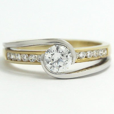 Two Tone Swirl Style Diamond Ring 14k White and Yellow Gold