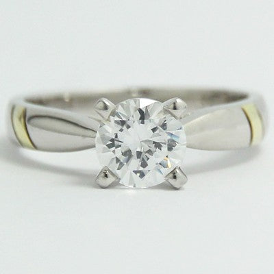 Two Tone Tapered Solitaire Ring 14k White & Yellow Gold