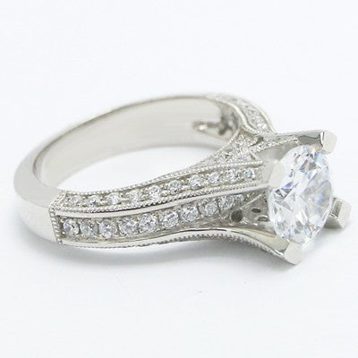 Venetian Style Diamond Engagement Ring 14k White 