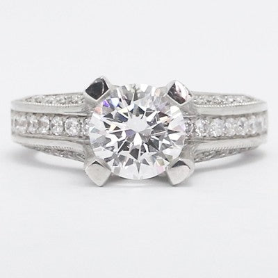 Venetian Style Diamond Engagement Ring 14k White Gold E93584-1