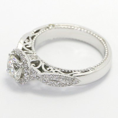 Venetian Style Diamond Engagement Ring 14k White Gold