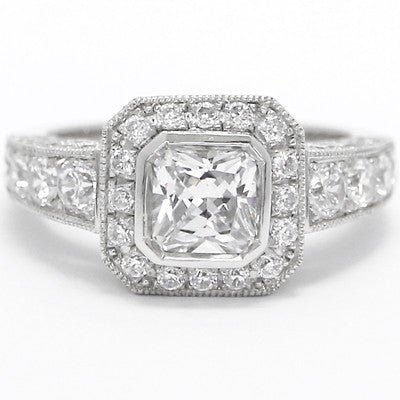 E93642  Vintage Pave Set Cathedral Halo Diamond Engagement Ring 14k White Gold