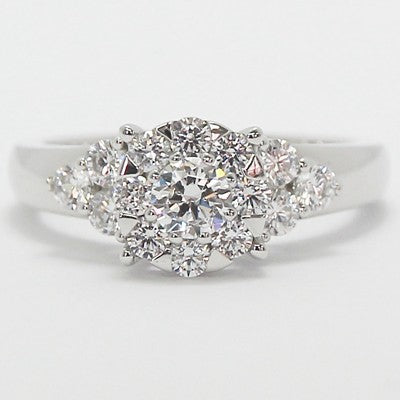 Vintage Style Cluster Engagement Ring 14k White Gold
