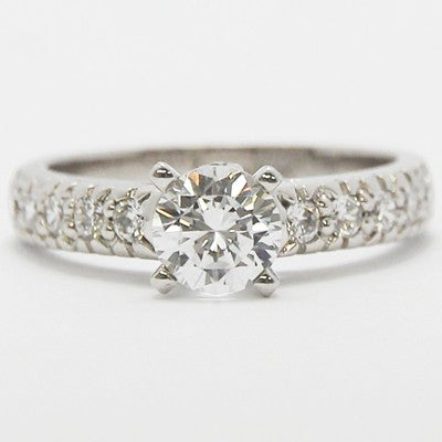 Vintage Style Diamond Accent Engagement Ring 14k White Gold