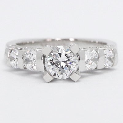 Vintage Style Diamond Engagement Ring 14k White Gold