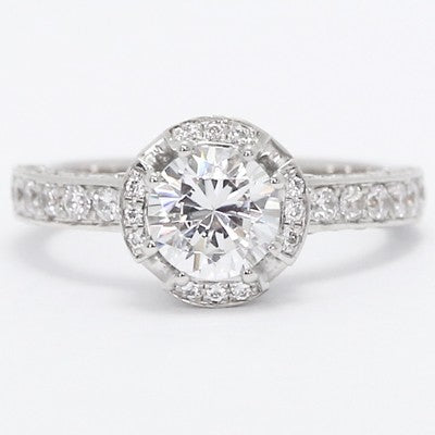 Vintage Style Diamond Engagement Ring 14k White Gold