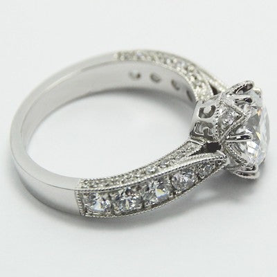 E93675  Vintage Style Engagement Ring 14k White Gold
