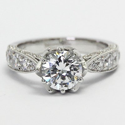 E93675  Vintage Style Engagement Ring 14k White Gold