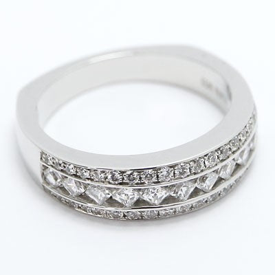 W93864 Vintage Mix Diamonds Engagement Ring 14k White Gold