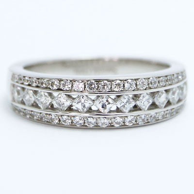 W93864 Vintage Mix Diamonds Engagement Ring 14k White Gold