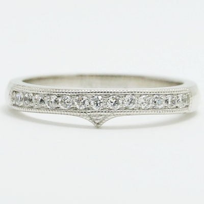 W93356-1 Fitted Milgrained Diamond Wedding Band 14k White Gold