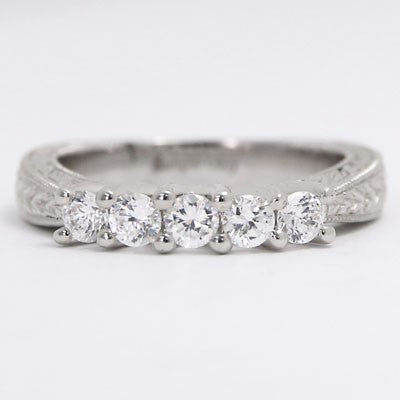 W93505-1 3.5-2.2 mm Hand Engraved Wedding Ring 14k White Gold