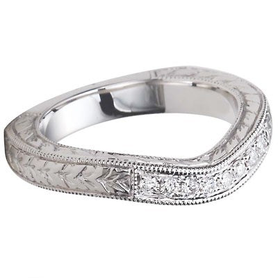 W93505-2 3.5mm Hand Engraved Wedding Ring 14k White Gold
