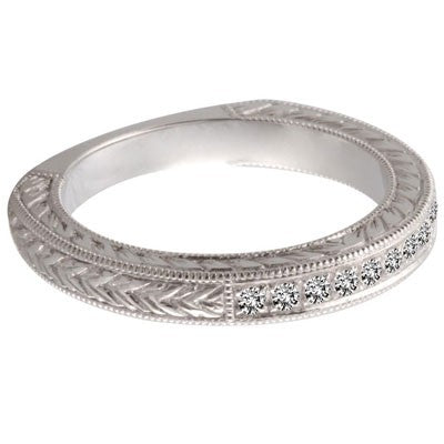 W93505 3.5mm Hand Engraved Wedding Ring 14k White Gold