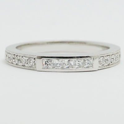 W93517-1 Princess Cut Diamond Accent Wedding Ring 14k White Gold 