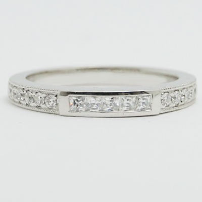 W93517-1 Princess Cut Diamond Accent Wedding Ring 14k White Gold