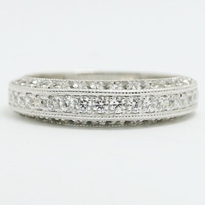 W93521 Three Sided Pave Diamond Wedding Ring 14k White Gold