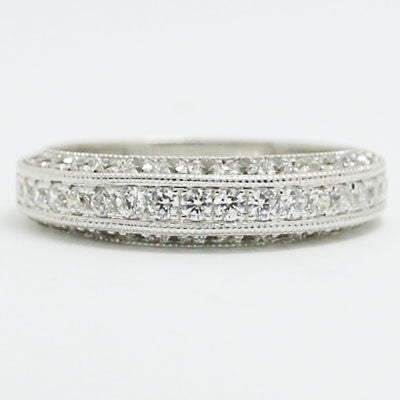 W93521 Three Sided Pave Diamond Wedding Ring 14k White Gold