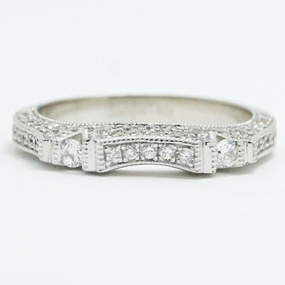 W93525 Venetian Style Diamond Wedding Band 14k White Gold