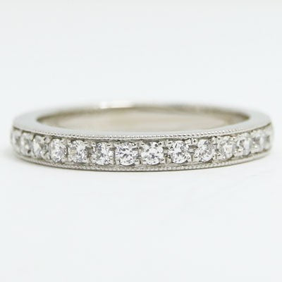 W93606-2 (2.2mm) Milgrained Diamond Wedding Band 14k White Gold