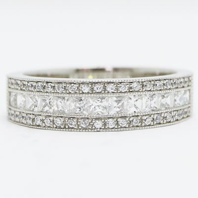 W93629 Mix of Princess and Round Cut Diamonds Wedding Ring 14k White Gold