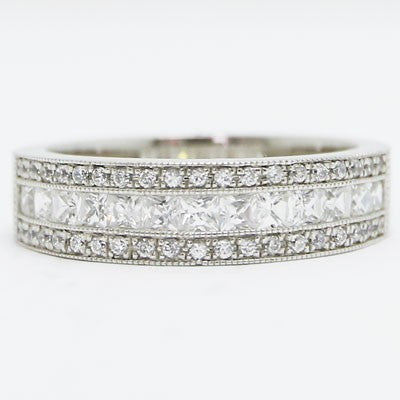 W93629 Mix of Princess and Round Cut Diamonds Wedding Ring 14k White Gold