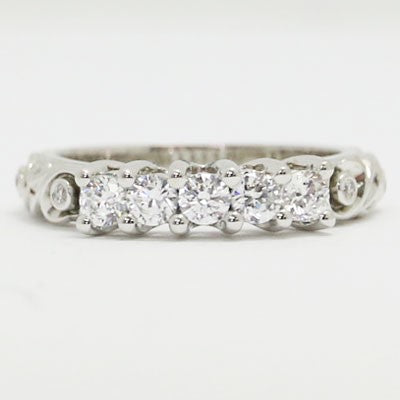 W93722 Vintage Five Stone Diamond Wedding Band 14k White Gold