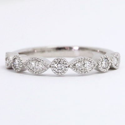 W94232-H Milgrained Marquise and Dot Diamond Wedding Ring 14k White Gold