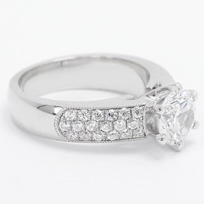 E93494  Wide Band Pave Set Engagement Ring 14k White Gold