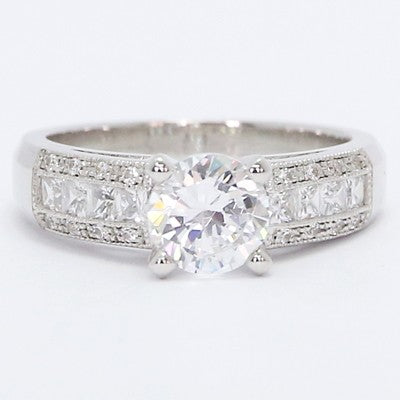 E93730  Wide Pave Set Diamond Engagement Ring 14k White Gold