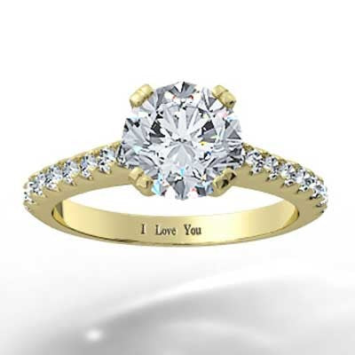 Thin Band French Pave Set Engagement Ring 14k Yellow Gold