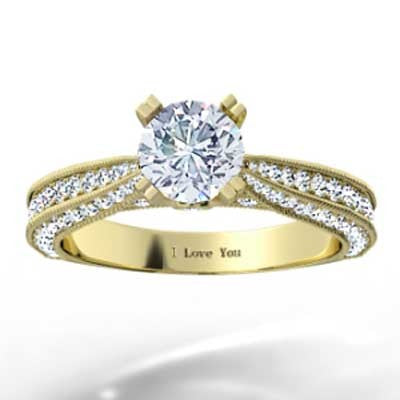 Triple Sided Pave Engagement Ring 14k Yellow Gold